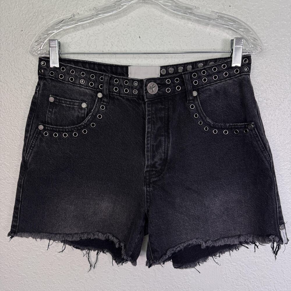 One Teaspoon Shorts Womens 28 Studded Grommet Cut Off Button Fly Denim Black